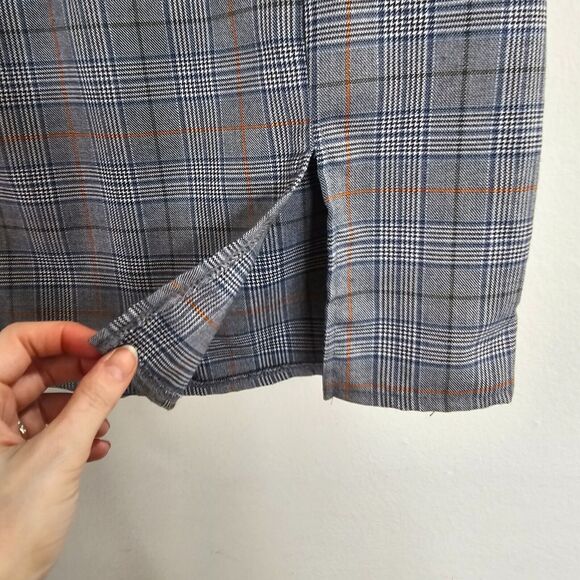 NWT Windsor Gray & Orange Plaid Print High Waist Side Slit Stretch Mini Skirt S - Picture 2 of 8